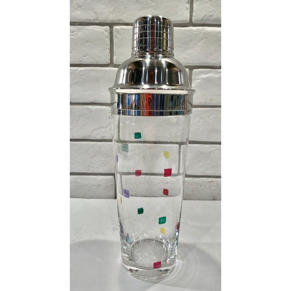 Art Deco Glass Martini glasses Confetti with Matching Shaker Qty 3 - Picture 11 of 12